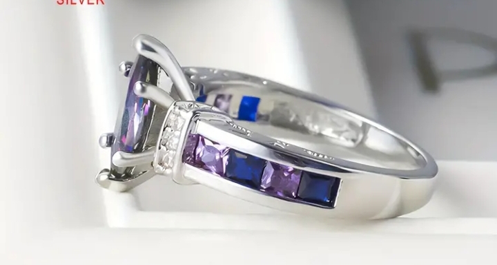 White Gold Plated Sterling Silver Ring With Mystic Topaz Stone - Image 3