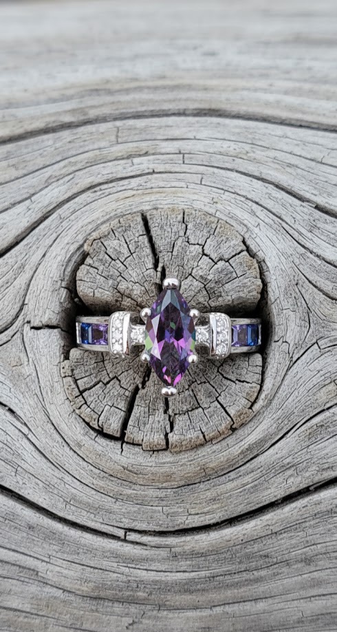 White Gold Plated Sterling Silver Ring With Mystic Topaz Stone - Image 5