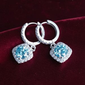 Earrings With Blue Moissanites 1Ct+1Ct