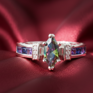 White Gold Plated Sterling Silver Ring With Mystic Topaz Stone