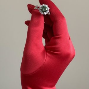 Moissanite Ring Flower Shaped, Green Stone of 1 Ct