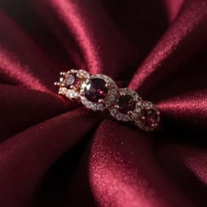 Sterling Silver Ring With Five Natural Garnet Stones