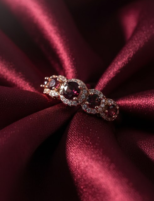 Sterling Silver Ring With Five Natural Garnet Stones