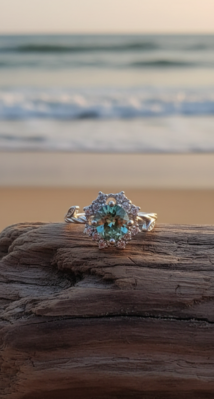 Breathtaking Greenish-Blue Moissanite Ring - Image 4