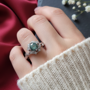 Breathtaking Greenish-Blue Moissanite Ring 